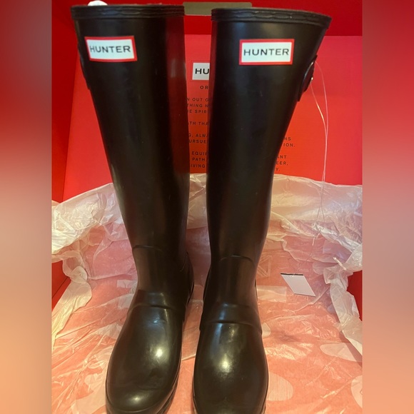 Hunter Original Tall Rain Boots Gloss Black Women's Size 8 (39) Style #566666 - Picture 1 of 9